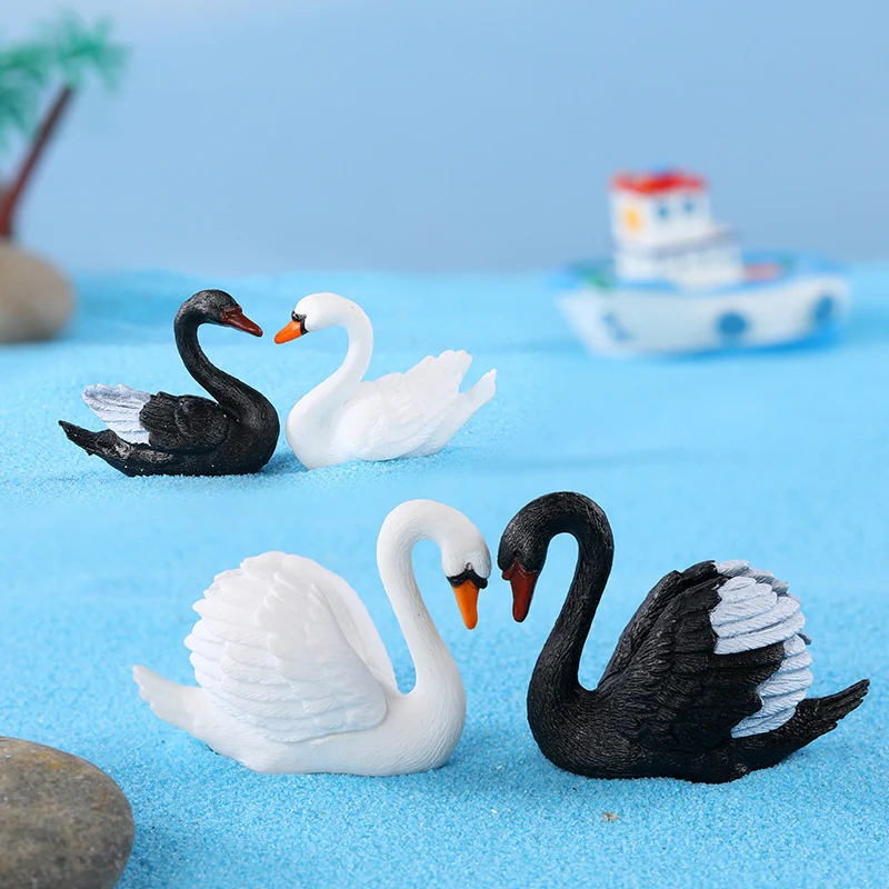 2Pcs Lovely Miniature Goose Swan Doll House Fairy Garden Moss Terrarium Decor Crafts DIY Supplies Cute Figurine Mini Decoration