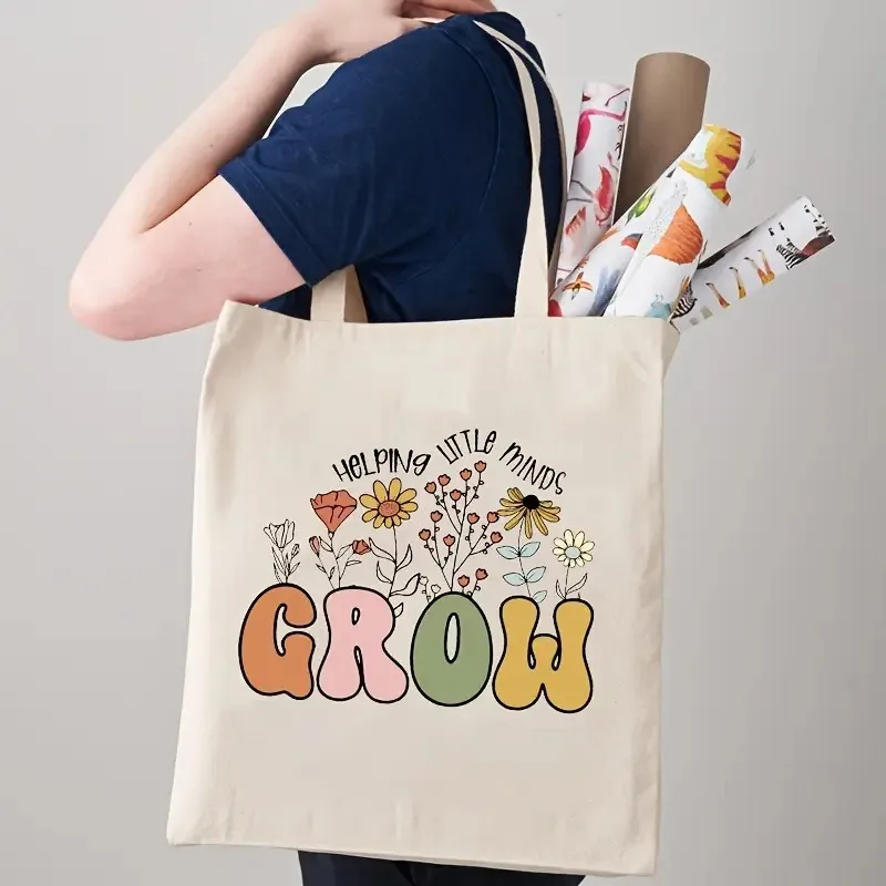 

Интересная холщовая сумка с графическим рисунком цветочной книги, подарочная сумка на плечо для любителей чтения в стиле ретро, портативная сумка, студенческая сумка унисекс