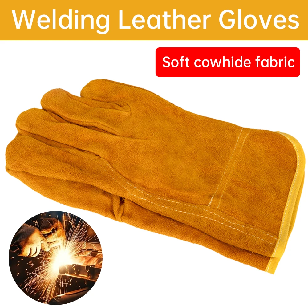 Short Welding Gloves Labor Protection Gloves Thickened Flame-Retardant Heat-Insulating Heat-Resistant Welding Gloves