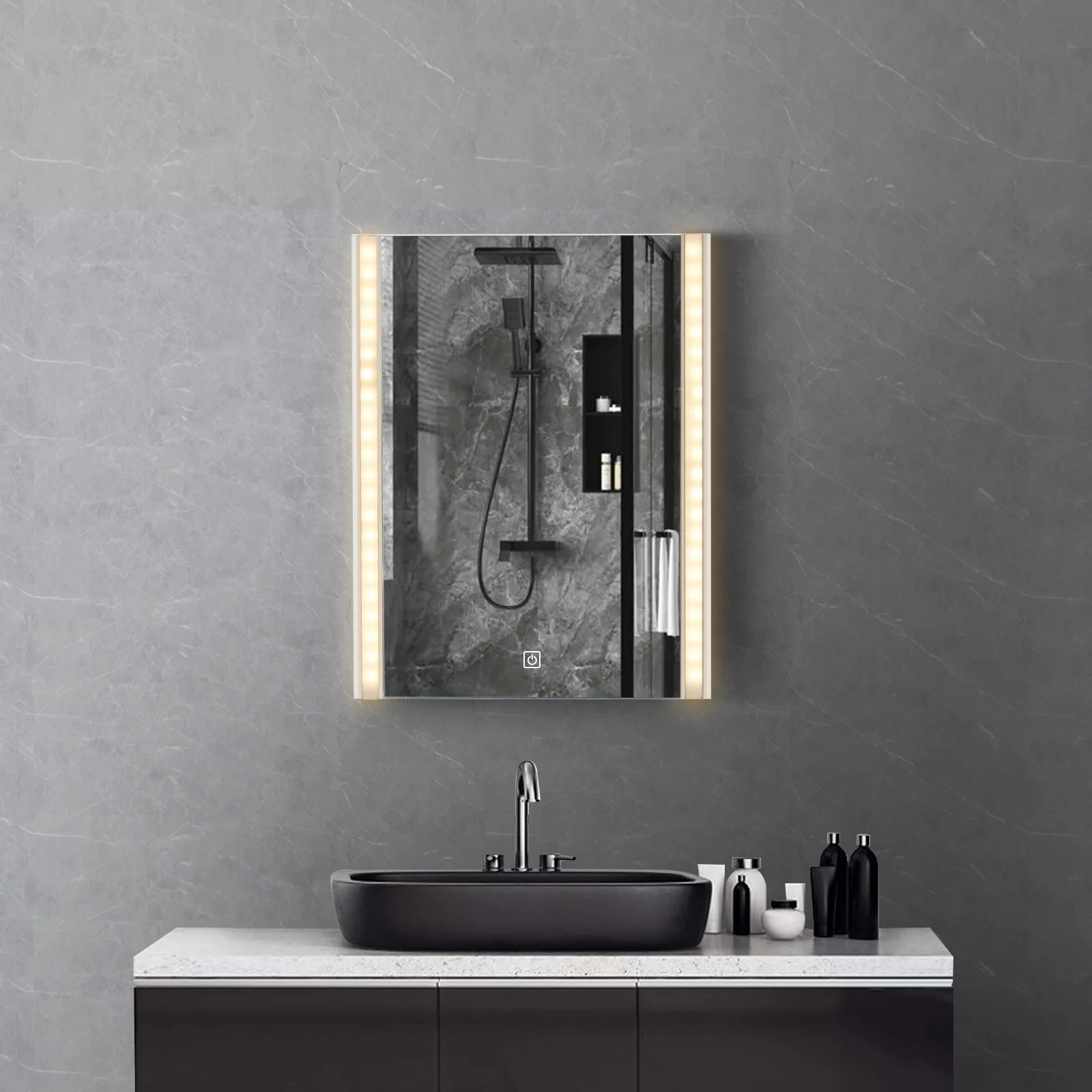 Badkamer spiegel met LED verlichting, waterdichte badkamer wandspiegel met aanraaksensor en 3 kleuren dimbare badkamer spiegel