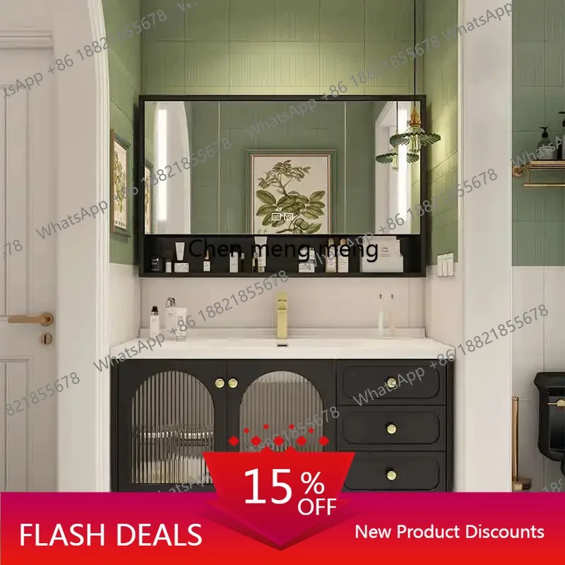 Q181 Mueble de Baño con Lavabo Integrado de Cerámica, Estilo Antiguo, en Roble Francés