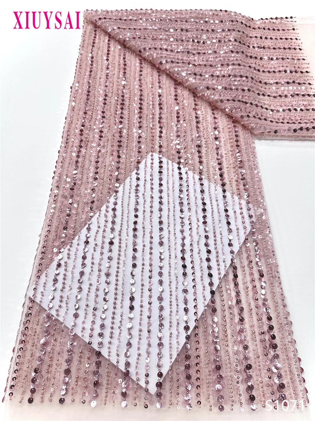 

5Yards Nigerian Guipure Cord Lace Fabric with African Sequins Beads High-Quality Material for Party Dress Sewing 2025 Style