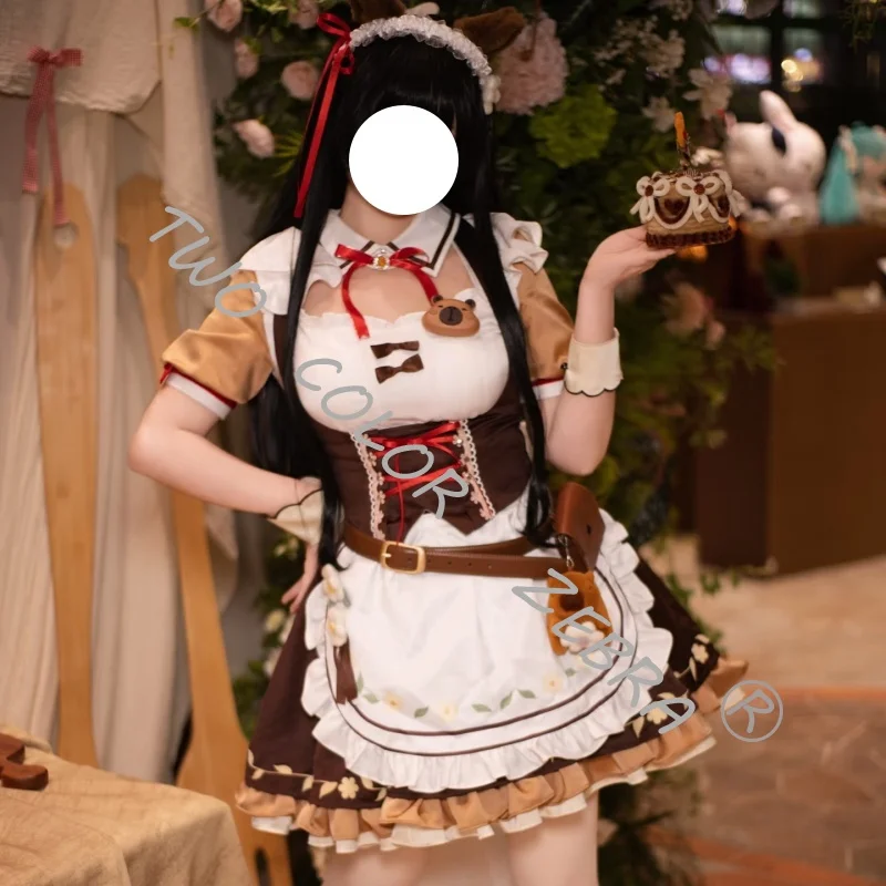 

Chisa Cosplay Costume Maid Style Unifrom Game Wuthering Waves Brown Dress Full Set Wig Halloween Christmas Party Roleplay Suits