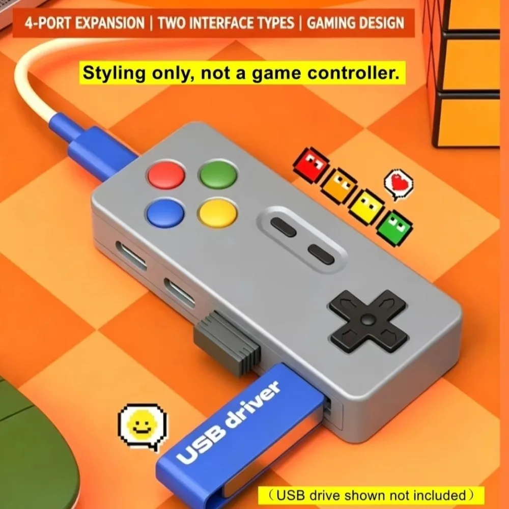 Game Controller Game Controller USB Hub 4-In-1 Gamepad shape USB Expander Creative Portable USB-C Adapter For Mouse