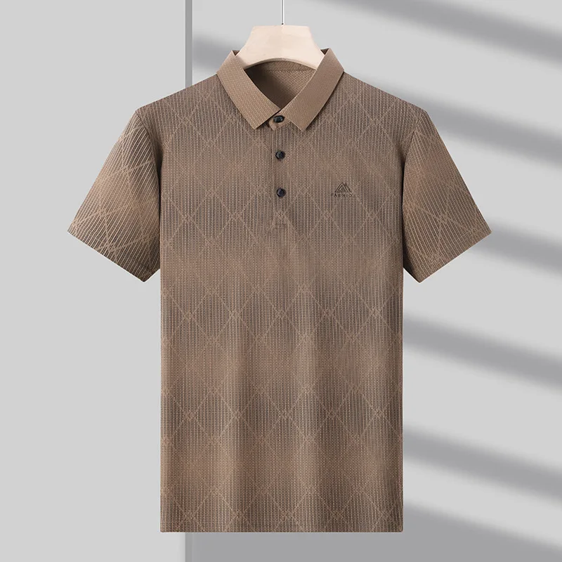 Middle-Aged and Elderly Men's Polo Shirt Short Sleeve Summer Seamless Men's Elbow-Sleeved Top T-shirt Thin Business T-shirt