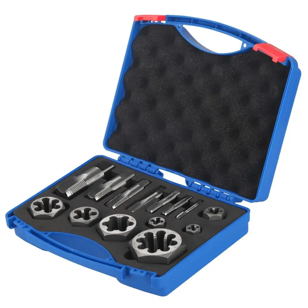 14 Piece NPT Pipe Tap and Die Set High Speed Steel Taper Taps Carbon Steel Hex Dies Storage Case