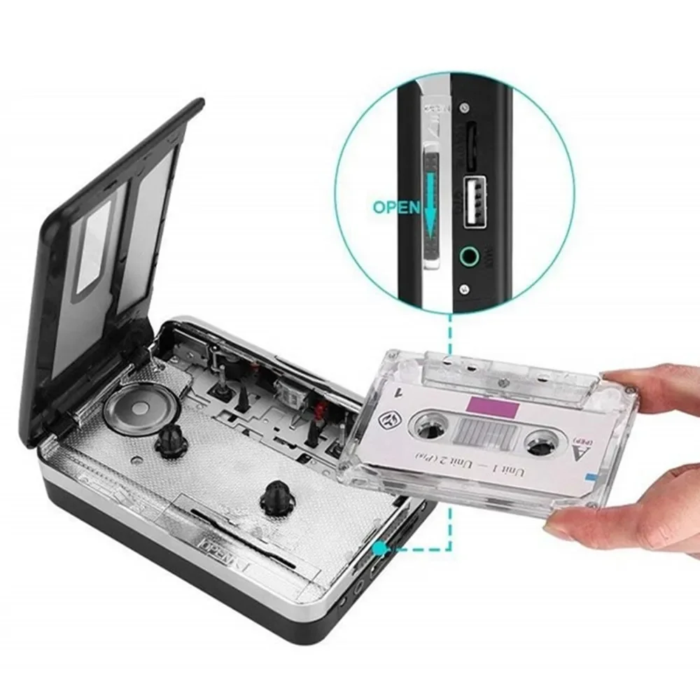 휴대용 카세트 머신 워크맨 오디오 플레이어 테이프 전사 U 디스크-스테레오 MP3 포맷 USB 변환기 헤드폰 출력 5V