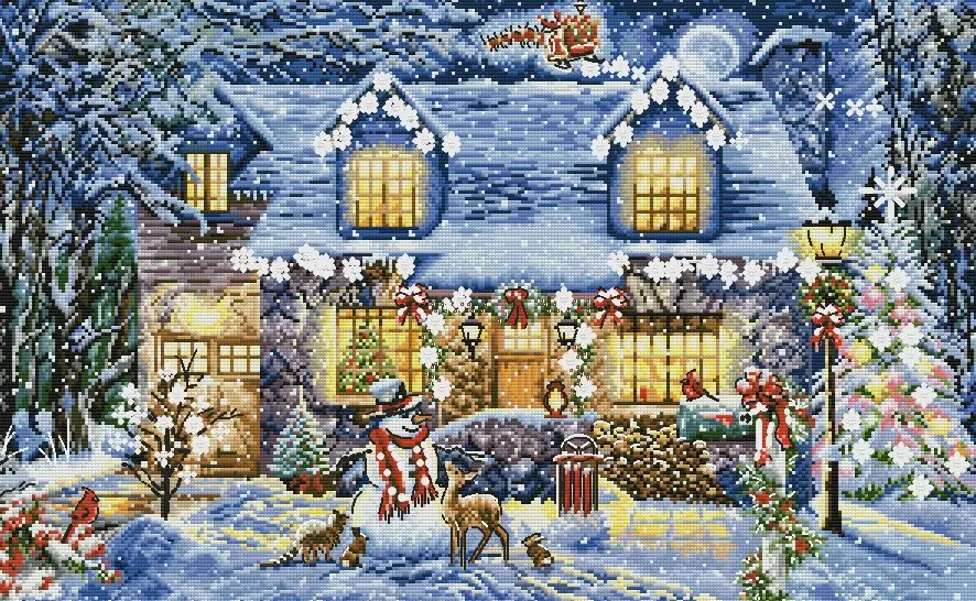 Lovely Gold Collection Counted Cross Stitch Kit Glory Of Leti8030 snow day, cabin lights 64-44