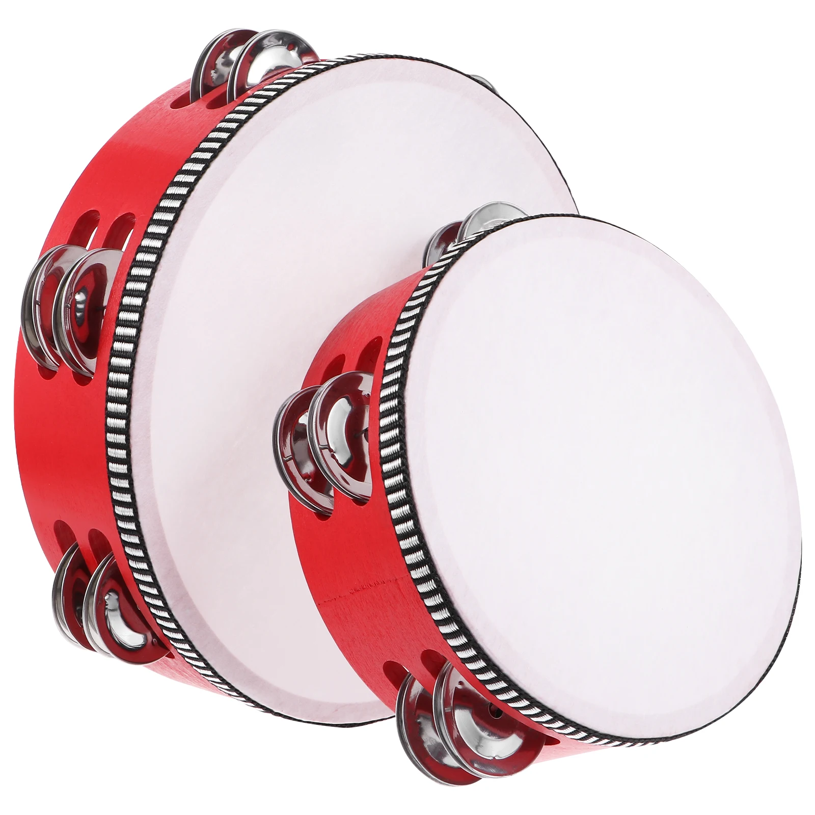 

2Pcs Double Row Wood Handheld Tambourine Lightweight Durable Percussion Drum for Rhythm Handheld Tambourine