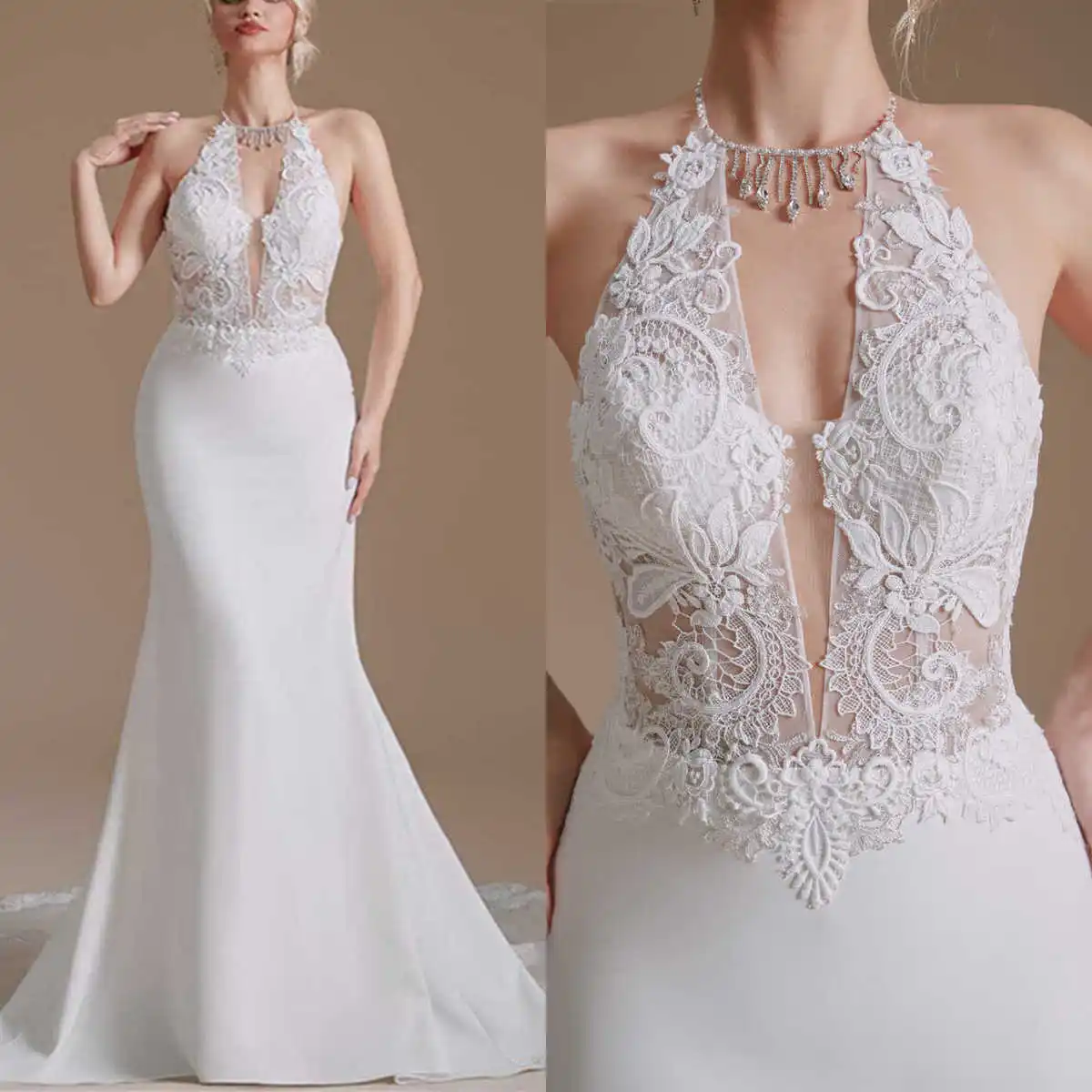 

Modern A-Line Gown Wedding Dresses Appliques Crystals Beading Lace Bridal Gowns Big Size Vestidos De Novia Custom Size Colour