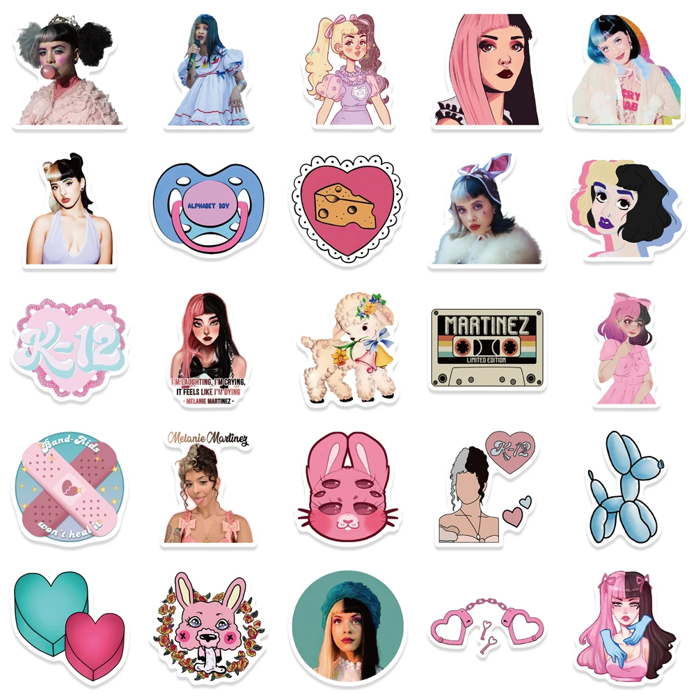 50Pcs Singer Melanie Martinez Stickers for Water Bottles Laptop Suitcase Scrapbooking Journaling Kids Adults Teens Toy Gifts