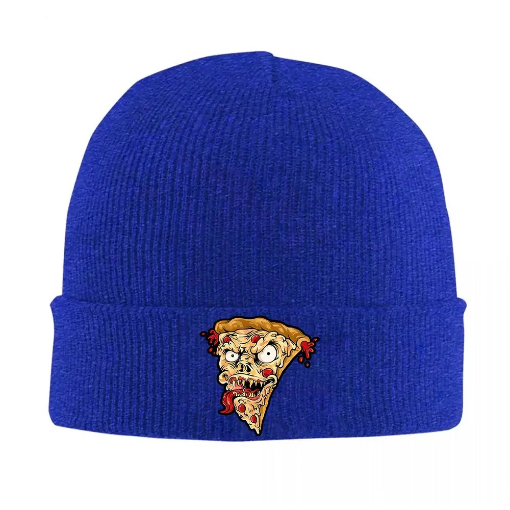1pc Retro Slouchy Beanie Hat with Zombie Pizza Slice Cuff Design Funny Scary Pizza Face Graphic