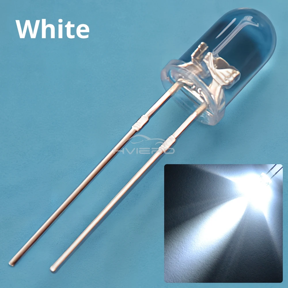 100Pcs F5 5mm Round White Red Blue Warm Pink UV Water Clear Led Super Bright Ligte Emitting Diodes 6000-6500k Lamp Beads Bulb
