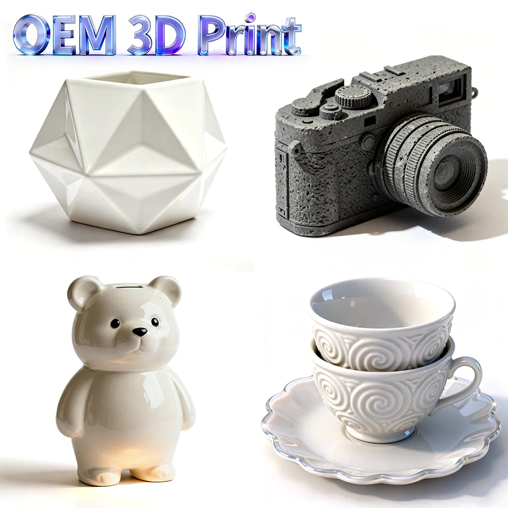 OEM Custom Ceramic 3D Printing Home Decor Ornaments Geometric Vase Camera Model Bear Piggy Bank Embossed Cup Set Creative Tablet