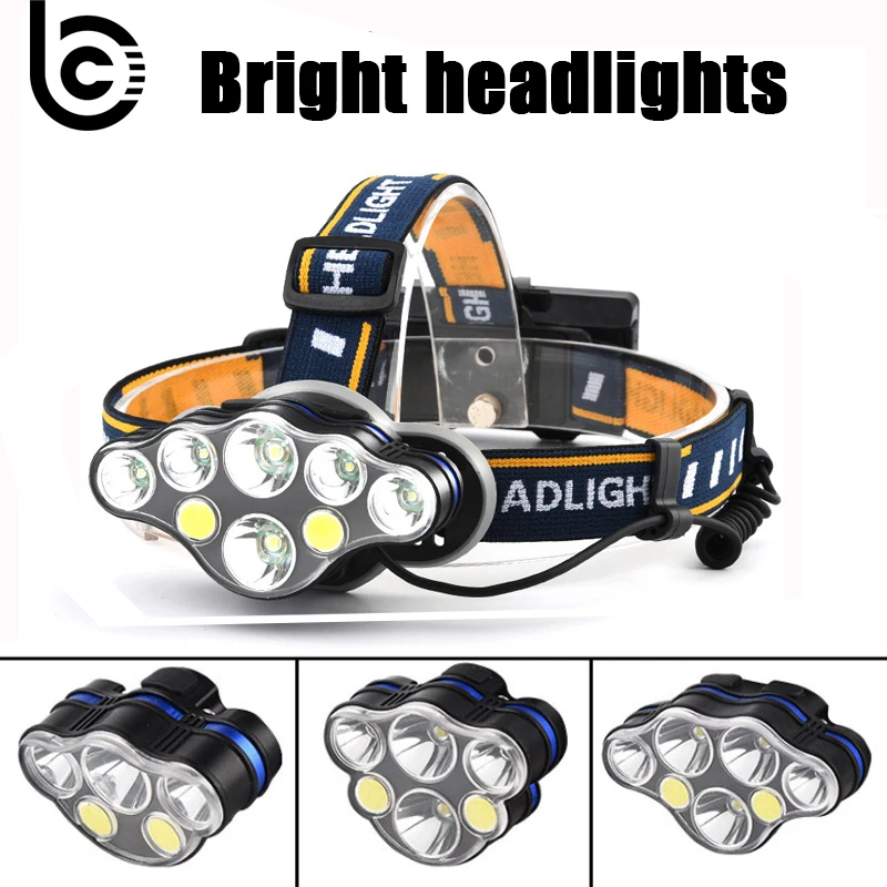 Super bright LED Headlamp With 8*LED Bulbs 5000 lumen Waterproof Outdoor LED Headlight Lightweight materials Comfortable to wear