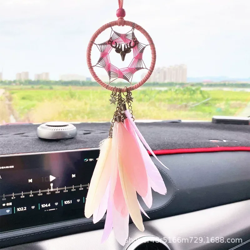 Ins Style Car Pendant Yilu Ping An Dream Catcher Net Car Interior Decoration Rearview Mirror Pendant Feather Pendant for Lady