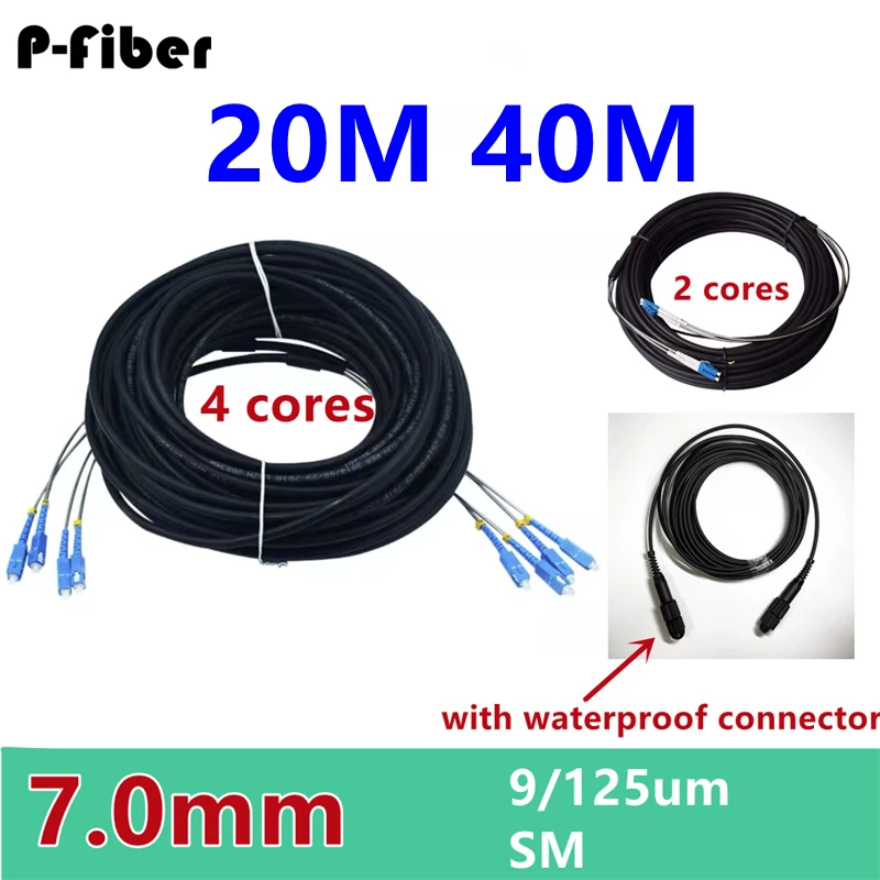 

20M 40m 2/4 cores outdoor patch cord 7.0mm 2C 4C CPRI LC SC FC APC SM DVI waterproof FTTH jumper optical fiber armored 2 core