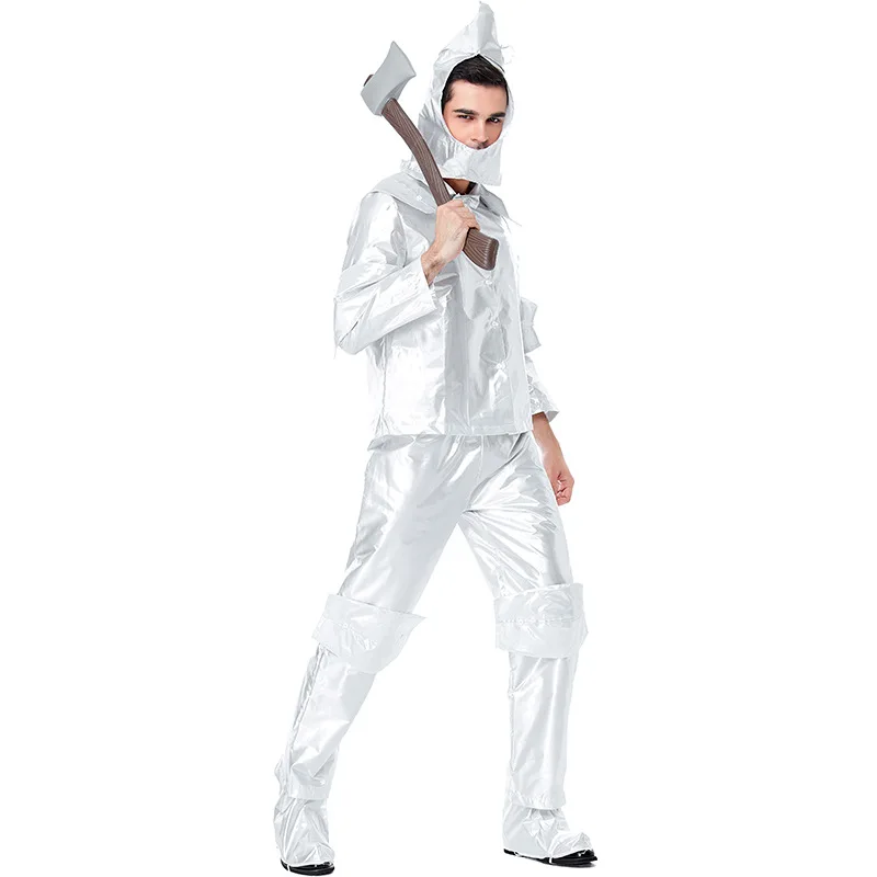 Costumi di Halloween 2020 The Tin Man Man Cosplay vestiti impermeabili con copricapo copriscarpe Costume Hickory argenteo