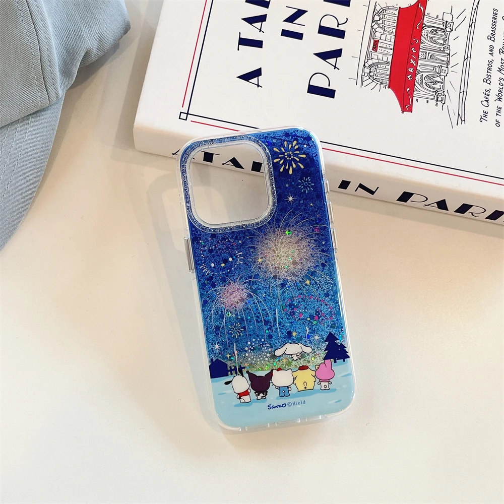 Hello Kitty Phone Case for iPhone 15 14 13 12promax 16Pro Max Glitter IMD Hard Shockproof Back Cover Cinnamoroll Kuromi Melody