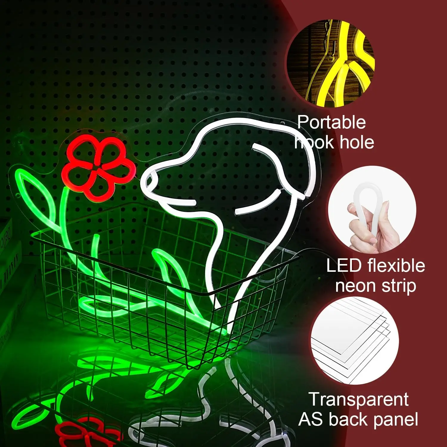 Cute Dog And Flower Neon Light Sign dimmerabile LED Neon Sign per Wall Decor Room Party Pet Shop Club Bar Decor compleanno Art Gift