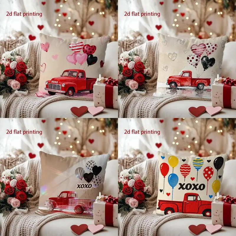 

Home Decor Red Truck with Heart Balloons Throw Pillow for Decor Pattern Cushion Cover Suitable for Sofa Bedroom Car Pillow Cover