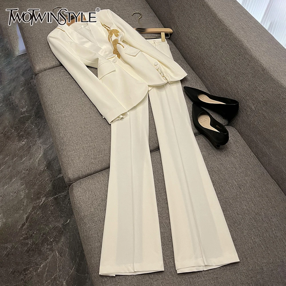 

TWOTWINSTYLE темпераментные однотонные комплекты из двух предметов для женщин, топ с длинными рукавами и лацканами, брюки с высокой талией, элегантный комплект, женский новый KSE508527