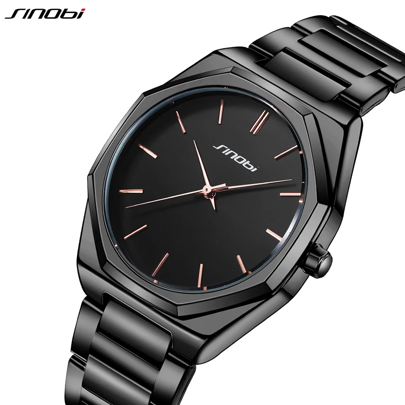 Top Sales Brand SINOBI Brand Men\'s Black Watches Fashion Business Quartz Wristwatches Waterproof Male Casual Clock High Quality