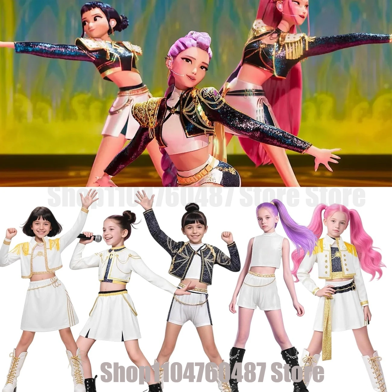 

K-pop 2025 Anime Demon Hunter Cosplay Costume Rumi Zoey Mira Cosplay Girls Style Kids Stage Performance Clothes Halloween