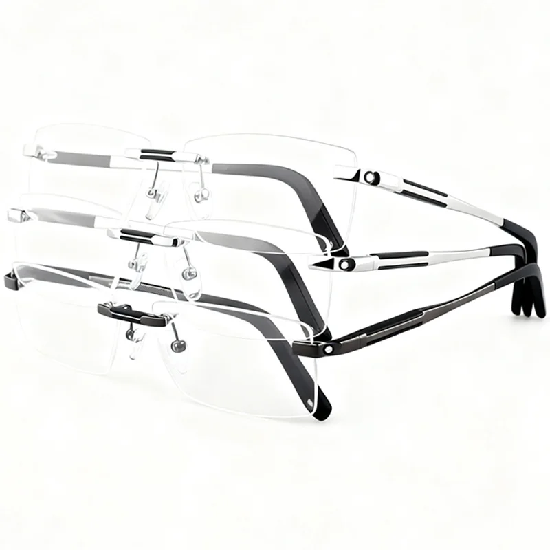 

Classic Lux Men Business Big Rimless Optical Frame 52-18-140 Lightweight Alloy Concise Rectangular for Prescription Eyeglasses