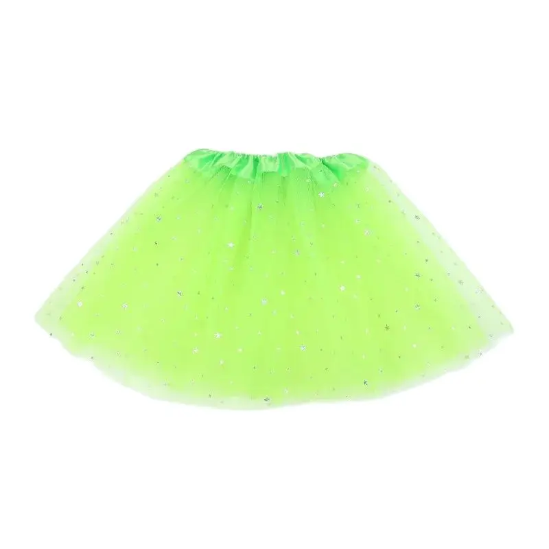 Kids Glitter Dance Skirts Girls Tulle Star Short Tutu Skirt Cheering Sequin 3 Layers Tulle Toddler Pettiskirt Child Chiffon 2-8