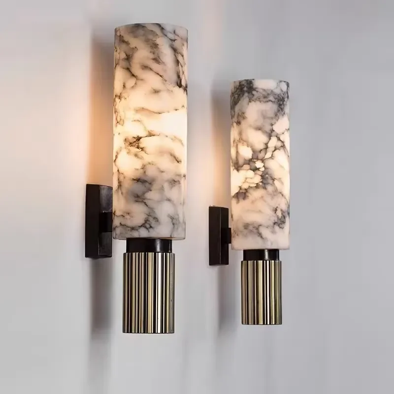Modern Spanish Marble Wall Lamp Lightweight Luxury Personalized Copper Sconce for Living Room Bedroom Bedside Lighting Decor