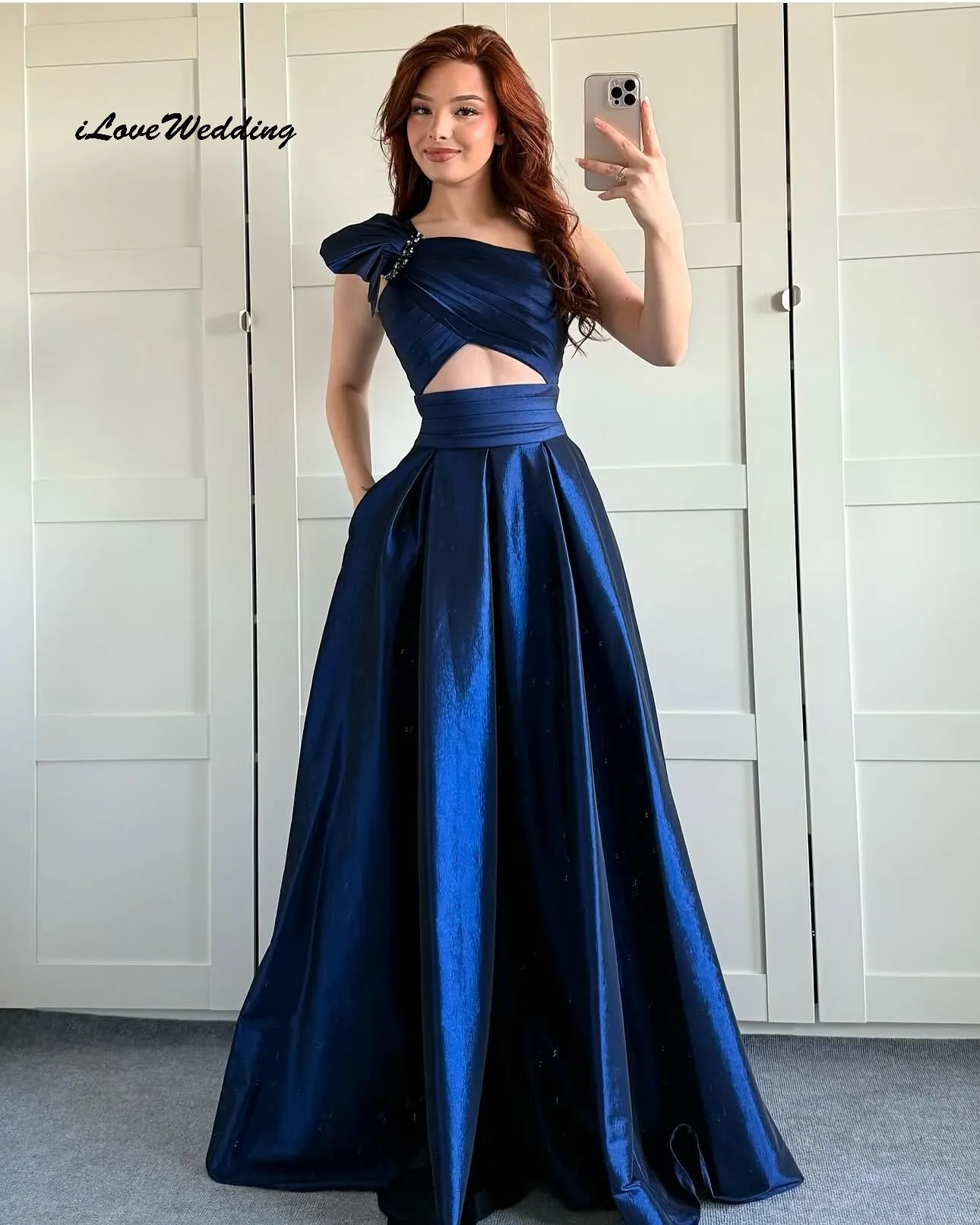 

Dark Bule One Shoulder Prom Dresses 2025 Satin A-Line Ruched Elegant Evening Dress Sleeveless Formal Gowns For Women Customized