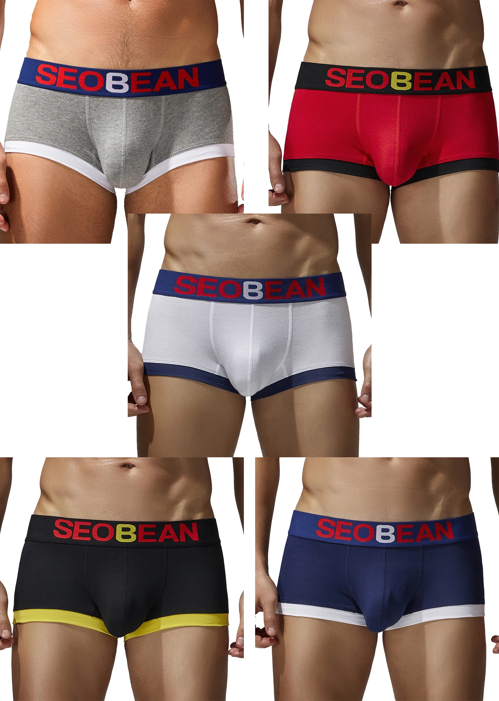 

Seobean 5-Pack Men's Cotton Underwear Comfortable Breathable Sweat-Absorbent Flat-Bottom Briefs