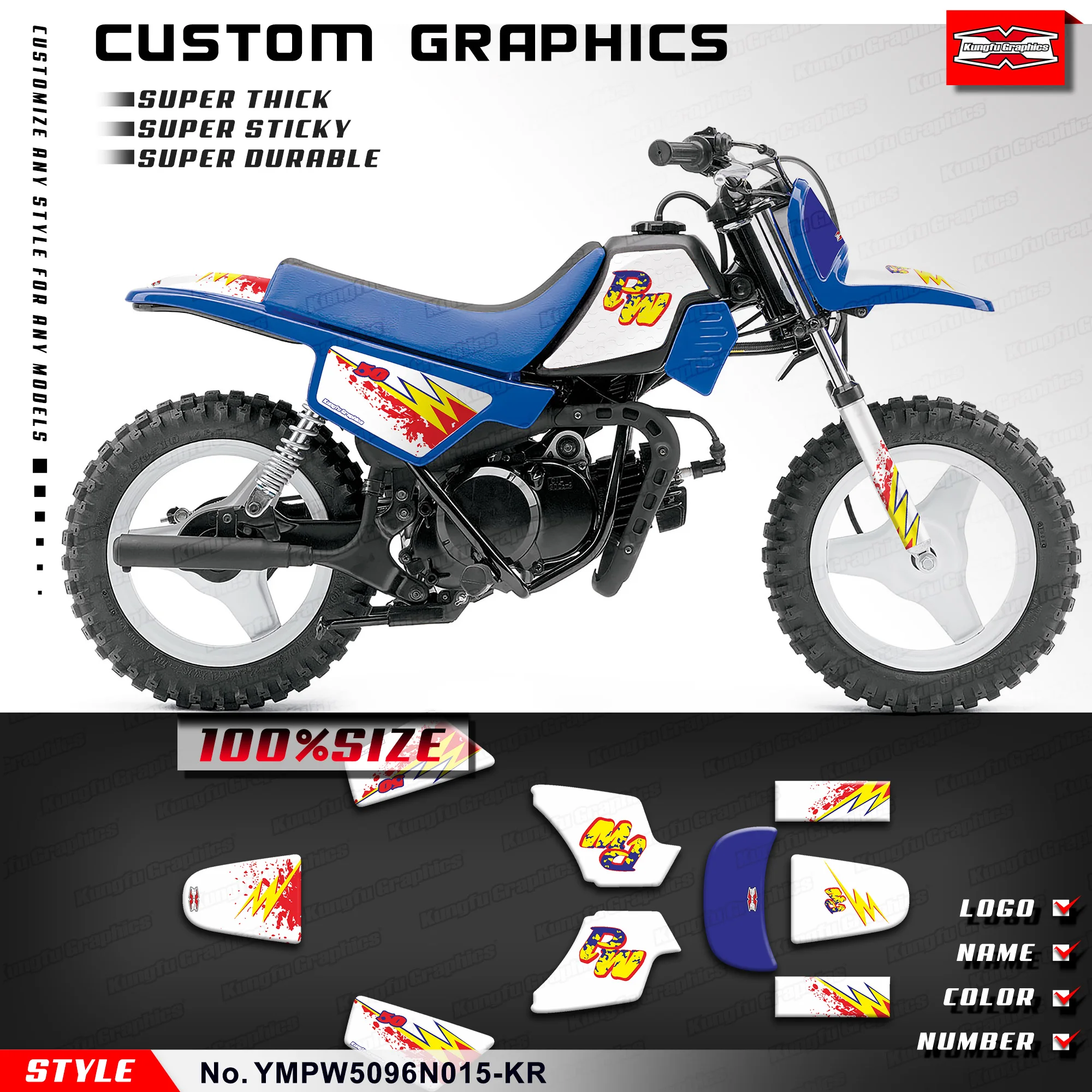 

KUNGFU GRAPHICS Motorcycle Stickers Wrap Design for Yamaha PW50 PW 50 Piwi50 Piwi 50, Refurbishing, YMPW5096N015-KR