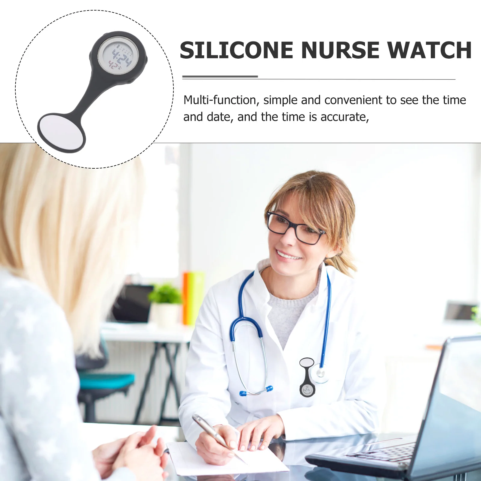 

Pin Design Silicone Hanging Nurse Watch Pocket Durable Lightweight Medical Multi-Function Doctor Nursing Electronic Time Date