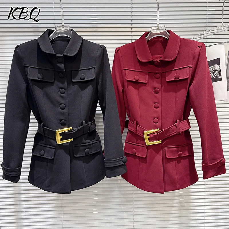 

KBQ Solid Vintage Patchwork Sashes Loose Chic Jacket for Women Laple Long Sleeve Slimming Temperament Coat Female Fashion New