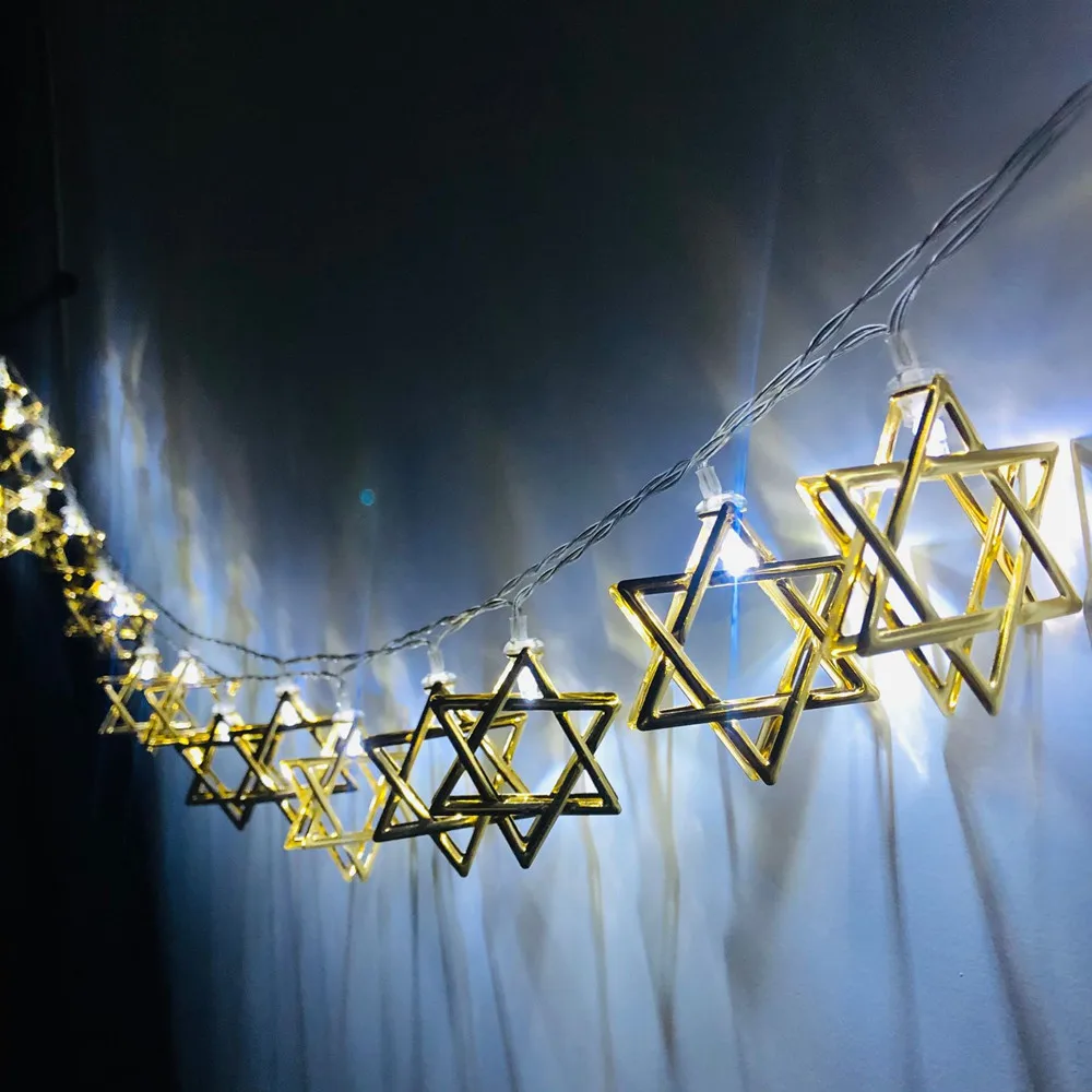 1.65m 10LEDs Judaism Mogen David Star Lights String Hanukkah Shavuot Jewish the Feast of the Dedication Menorah Party Decoration