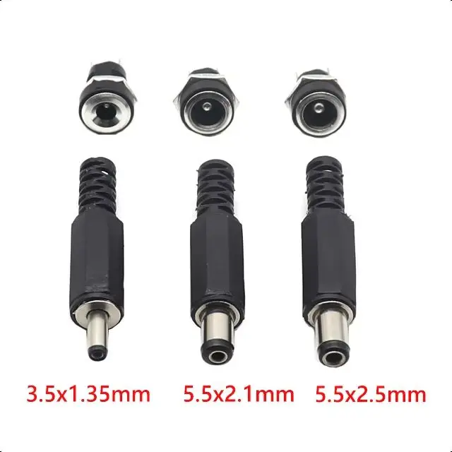 【10Pairs -2Pairs】3A 12V 5.5x2.1mm Plastic Male Plugs DC022 DC Power Socket Female Jack Screw Nut Panel Mount Connector 5.5*2.5MM