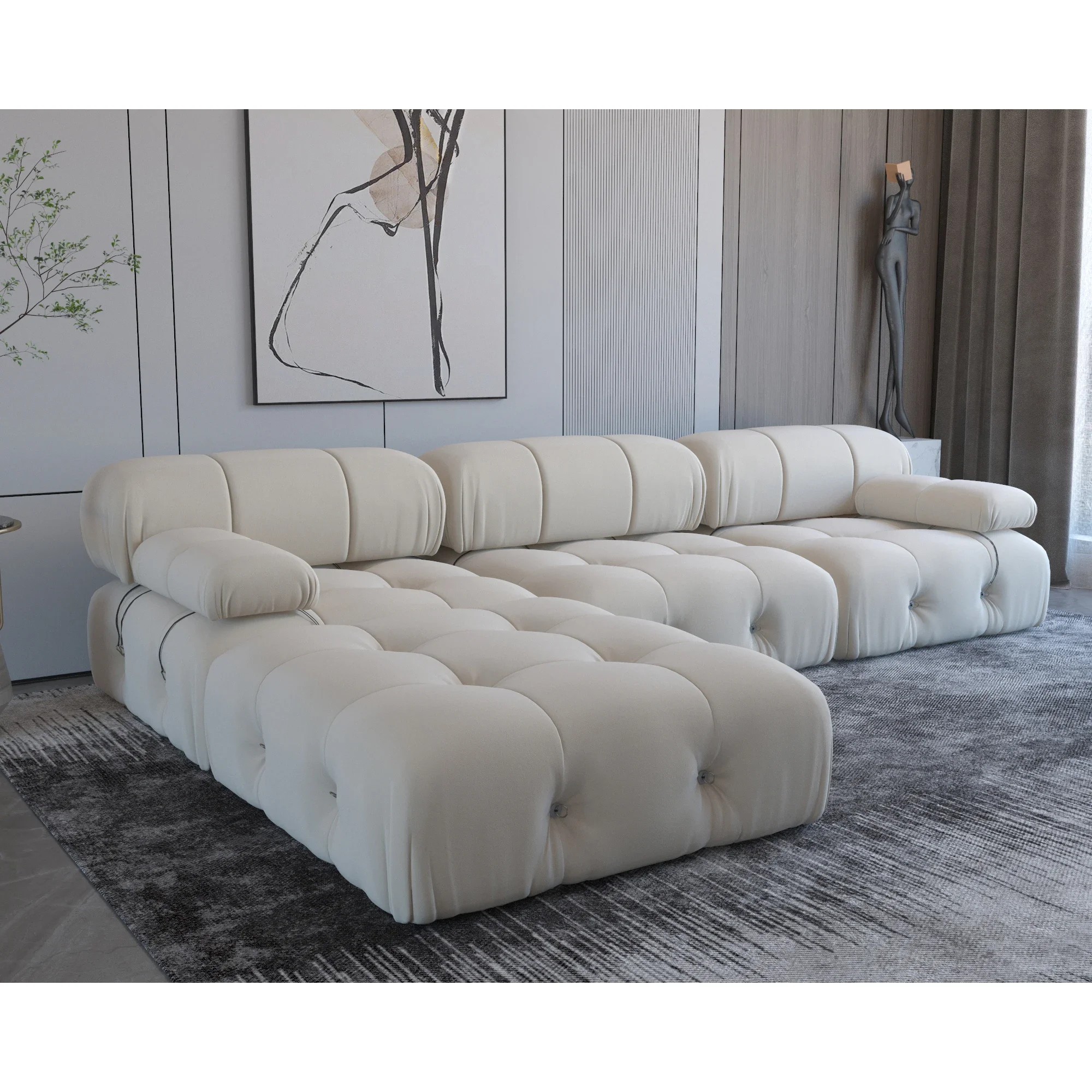 Modular segmented sofa white comfortable style living room furniture customized fabric