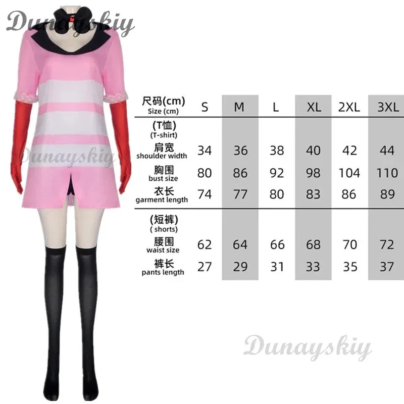 Kostum cosplay malaikat kartun Anime sarung tangan kostum penyamaran hotel set gaun bergaris merah muda cosplay Halloween wanita