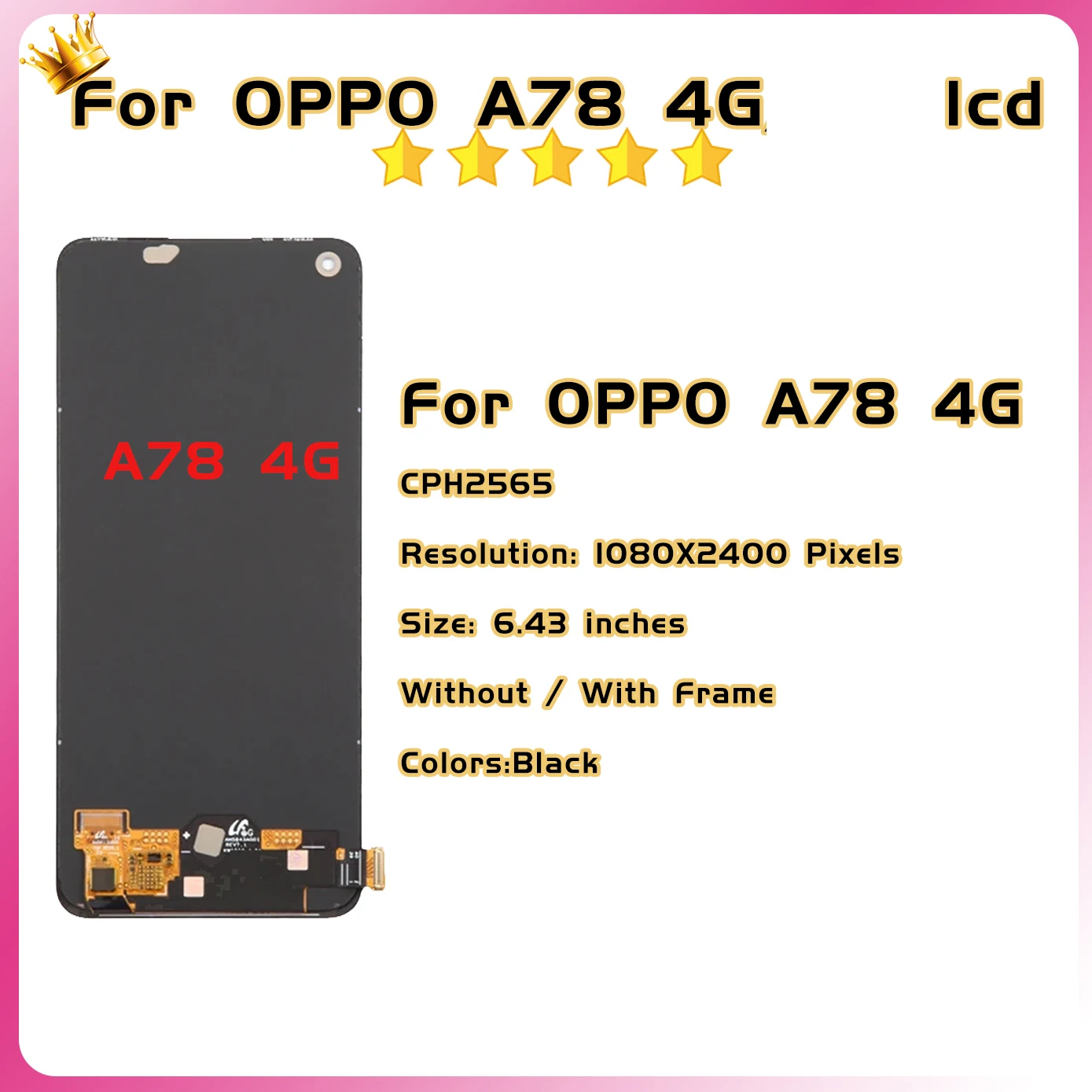 AMOLED Dla Oppo A78 4G CPH2565 Wyświetlacz LCD Ekran Panel dotykowy Digitizer Dla Oppo A78 5G CPH2483 CPH2495 Wyświetlacz A78 Ramka ekranu