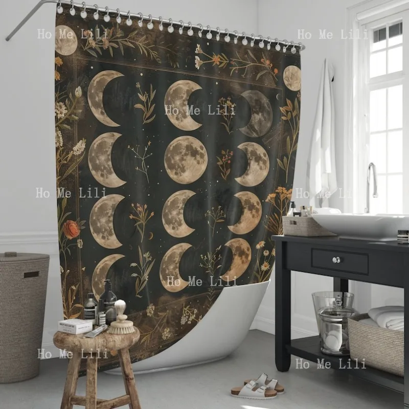 

Фаза Луны, ведьминская занавеска для душа с C-образными крючками, небесный Witchcore Dark Cottagecore, аксессуары для декора ванной комнаты