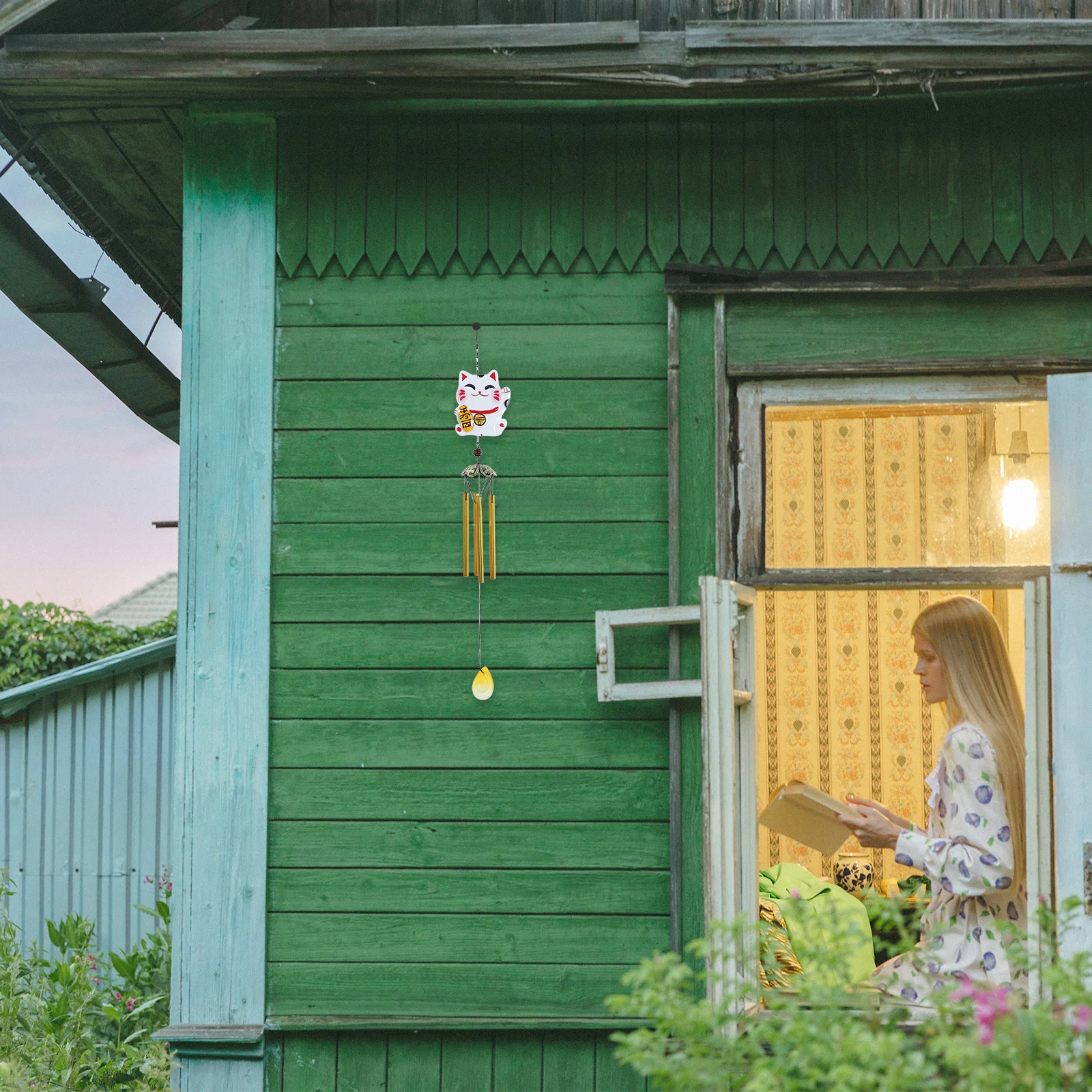 

Fortune Cat Wind Chimes Handcrafted Iron Glass Painted Garden Decor Bells Outdoor Indoor Lucky Charm Maneki Ornament Relaxing