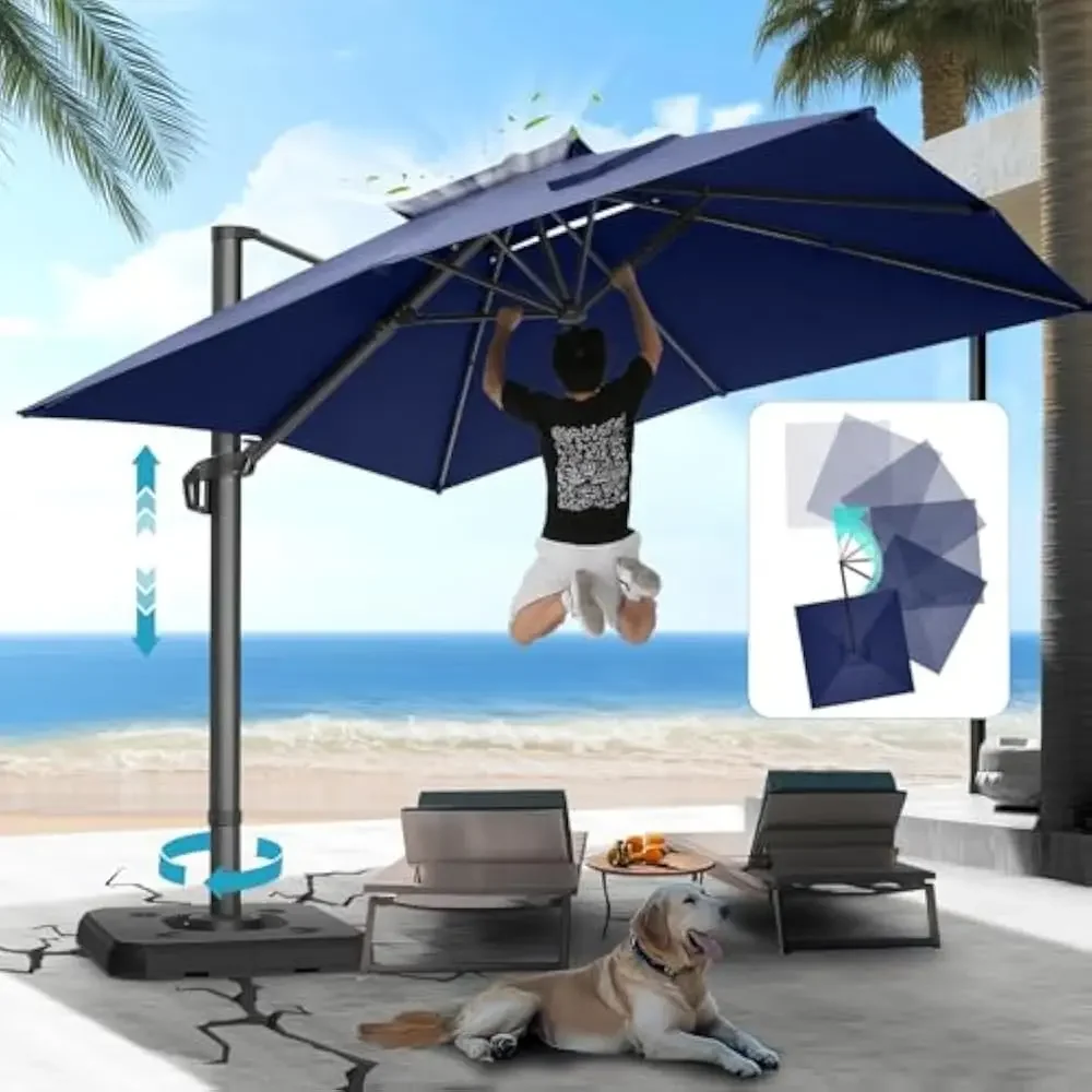 

10x10ft Patio Umbrella Cantilever Umbrellas Double Top - 360 Rotation and 5 Angles Adjustment - Aluminum Offset Pool Umbrella