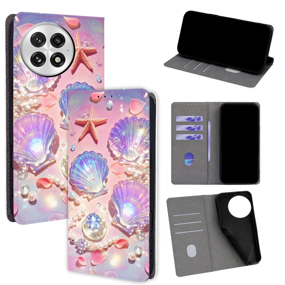 

Colorful Beach Magnetic Flip Phone Cover for OnePlus 15 13S 13T 13R 12 11 10 9 8T 7T Pro with Built-in Wallet Card Slots