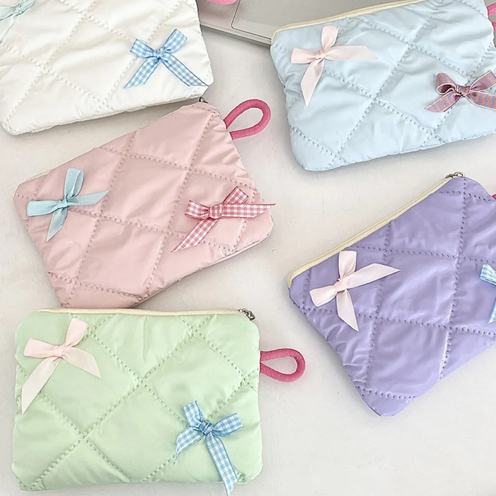 Pearlescent Bow Coin Purses Small Coin Wallet Lady Girls Earphone Coin Key Lipstick Money Storage Bag Portable Zipper Pouch