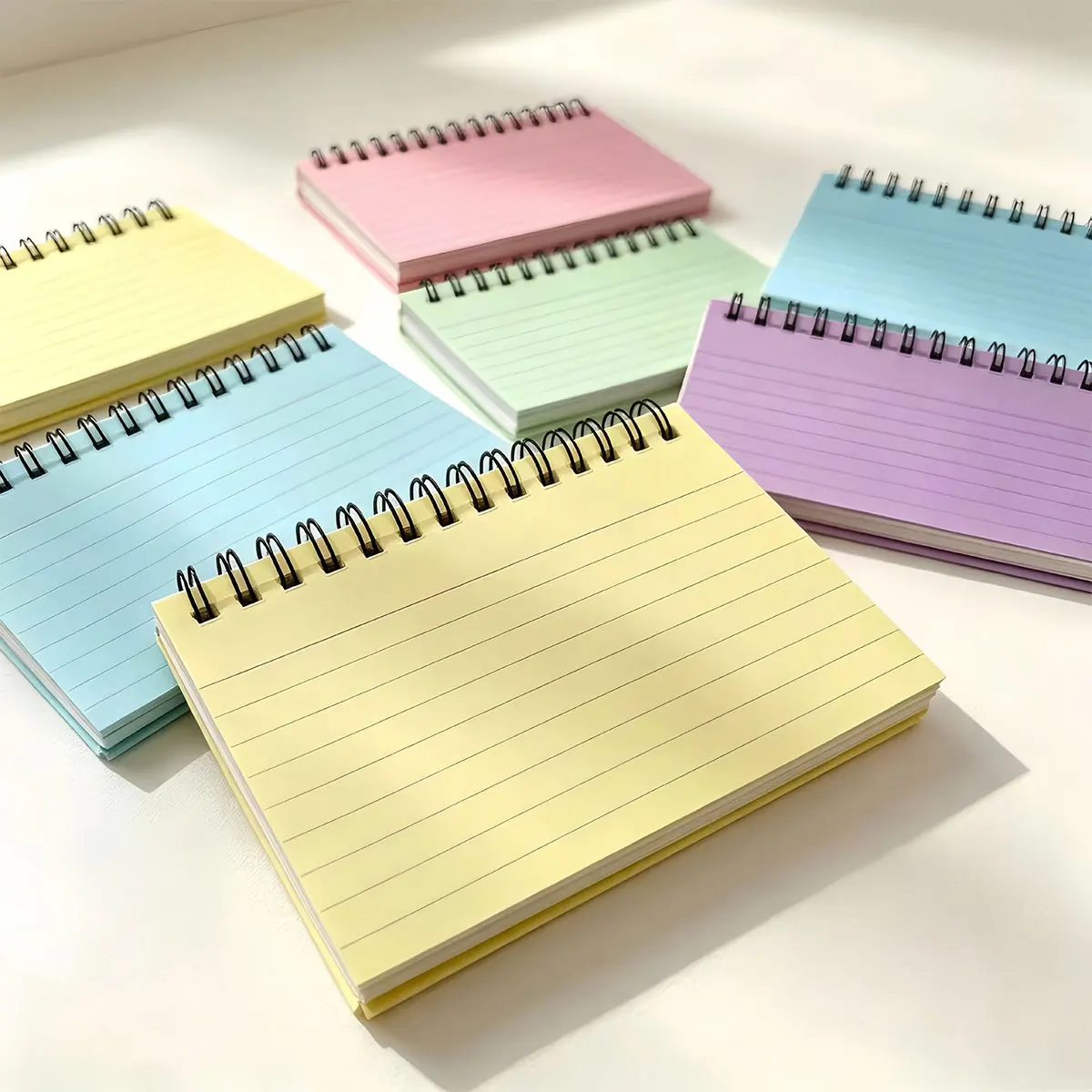 Macaron color peel-off horizontal line coil index cards portable pocket notepad sticky notes 6-pack customizable