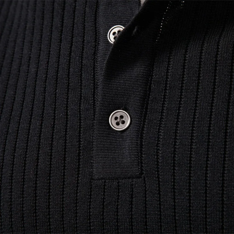 UNITIM Man Knitted T-shirt Simple Solid Color Round Neck Male Top Slim Comfortable Long Sleeve Casual Versatile Men Polo Shirt view 5