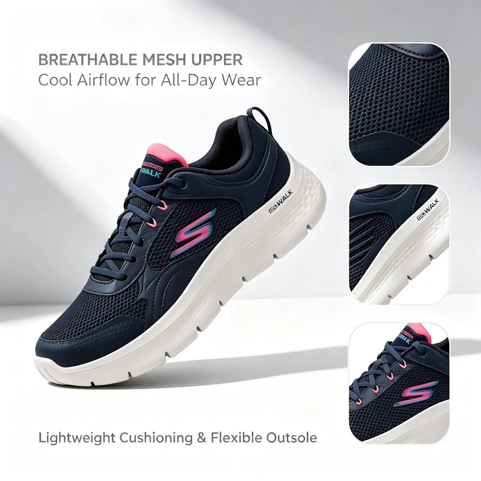 Hot New Skechers Go Walk Flex Lace-Up Casual Women's Walking Training Comfortable Cushioning Breathable  Shoes 124817-NVCL