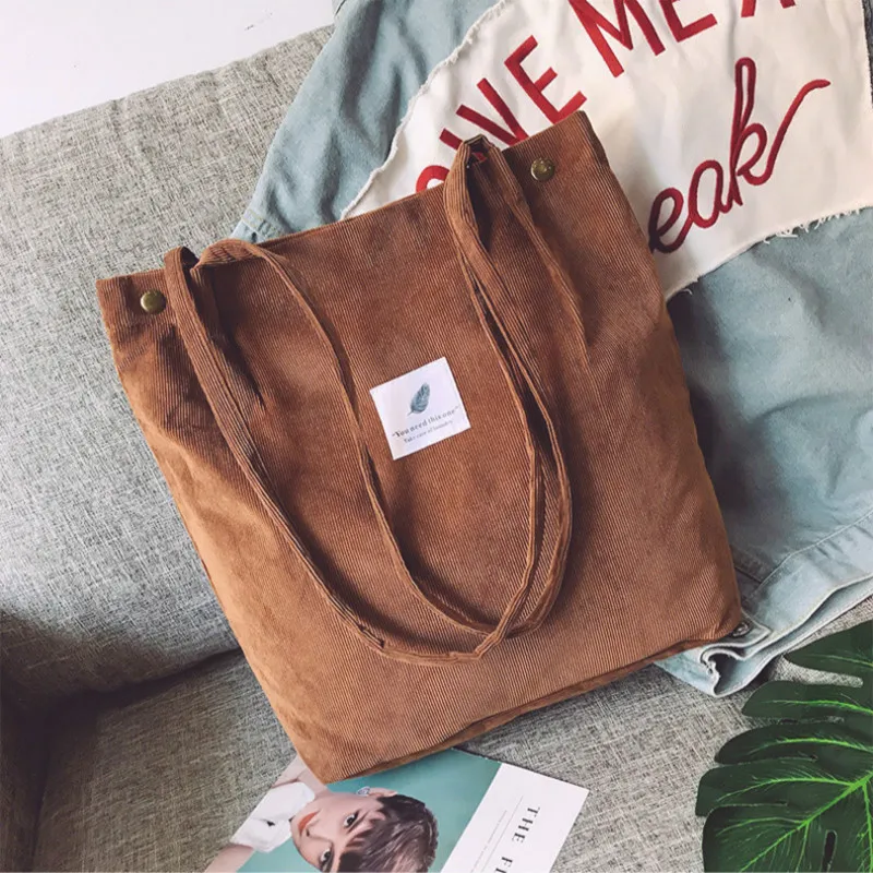 Retro Women Corduroy Shoulder Bags Solid color Shopping Bags Reusable Tote 2022 New Female Bag Handbags Large Shopper Totes Bags